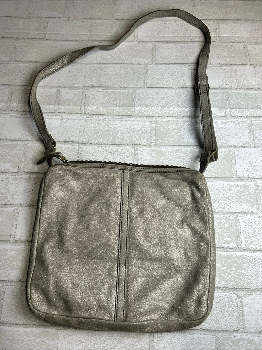 Fossil Women's Metallic Silver Shimmer Crossbody Bag - Minimalist Everyday Carry
